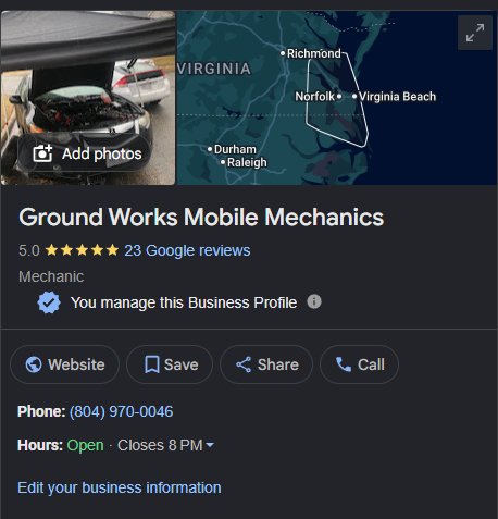 Ground Works Google Business Profile, 5.0 stars